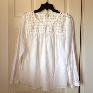 J. Crew White Lace Detail Cotton Top